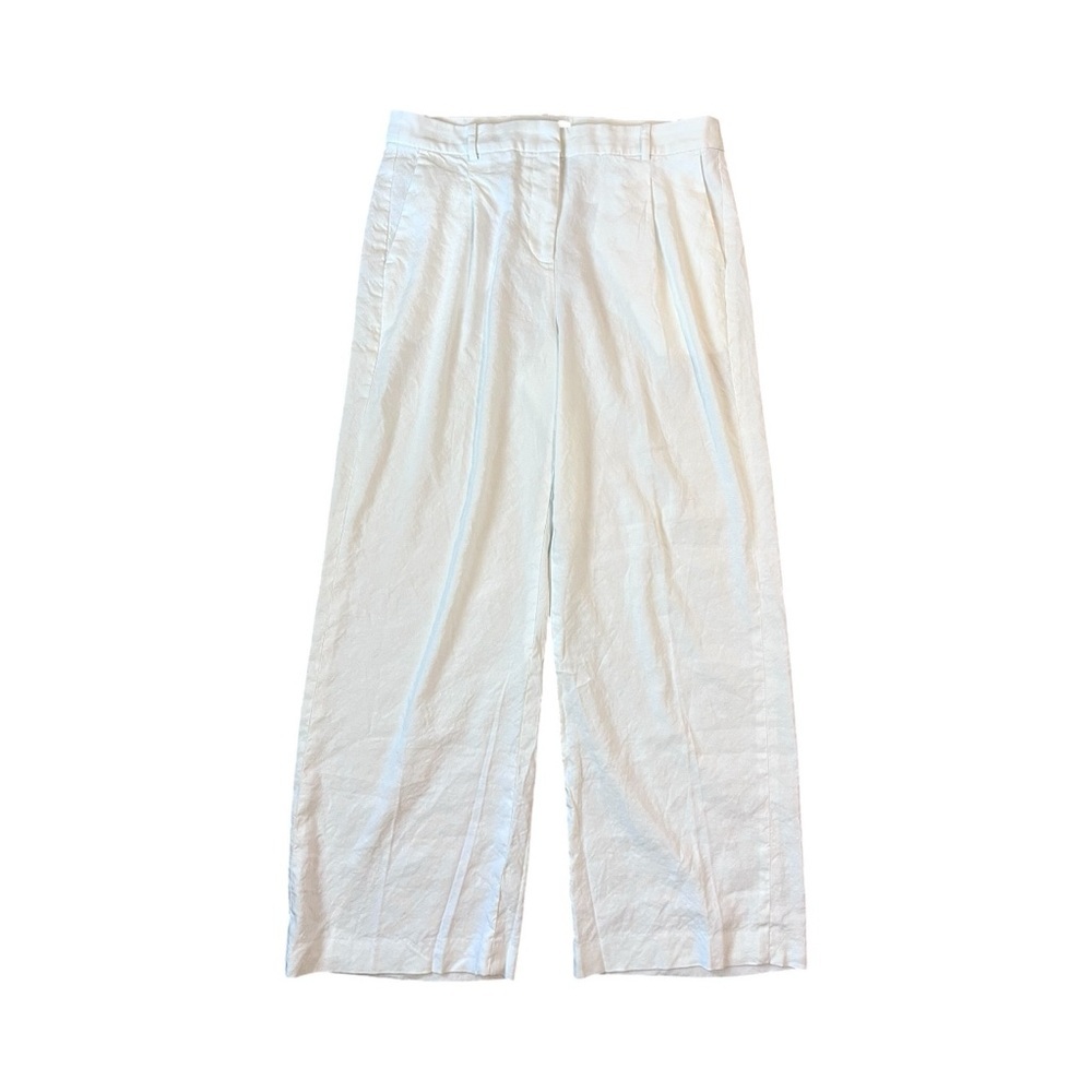 J. Crew White Linen Blend Pants High Rise Wide Leg Size 10